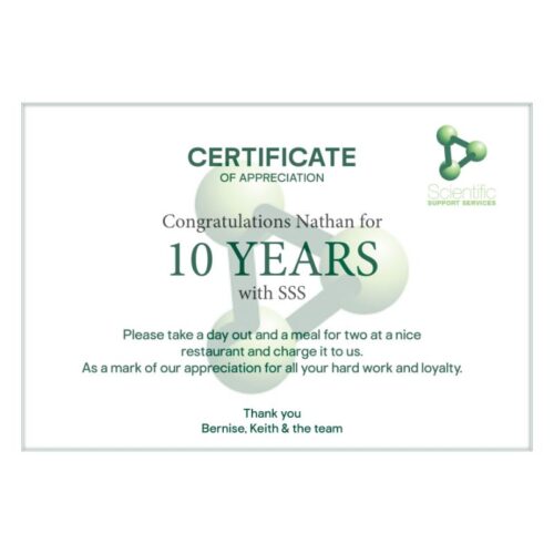 Nathan certificate 10 Years Service